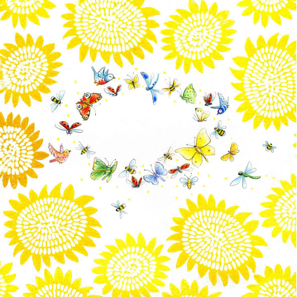 geboortekaart happyflow veel zonnebloemen
